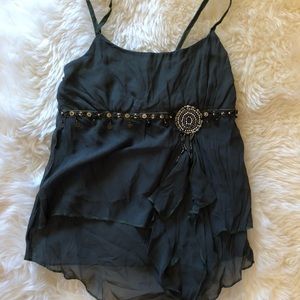 Olive Green tank top with beaded detailing
